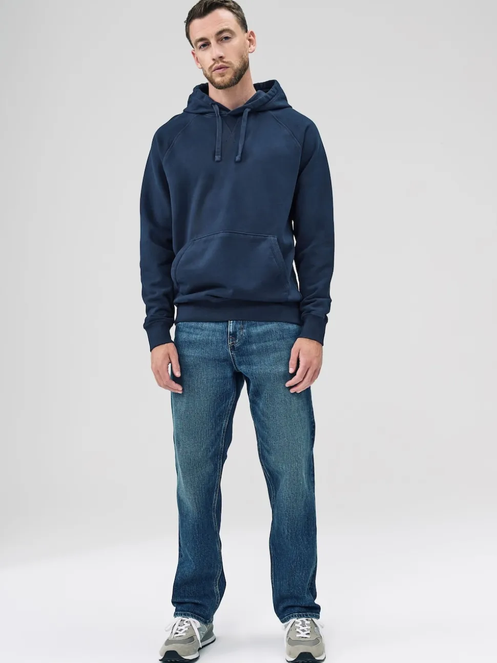 Navy Blue Overhead Hoodie Heavyweight Garment Washed