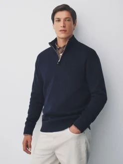 Navy Blue Plain N.Premium Regular Fit 100% Cotton Premium Quarter Zip Jumper