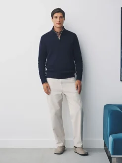 Navy Blue Plain N.Premium Regular Fit 100% Cotton Premium Quarter Zip Jumper