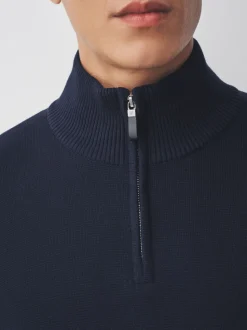 Navy Blue Plain N.Premium Regular Fit 100% Cotton Premium Quarter Zip Jumper
