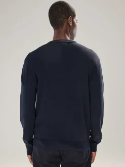 Navy Blue Plain Regular Fit Cotton Rich Crew Neck Jumper