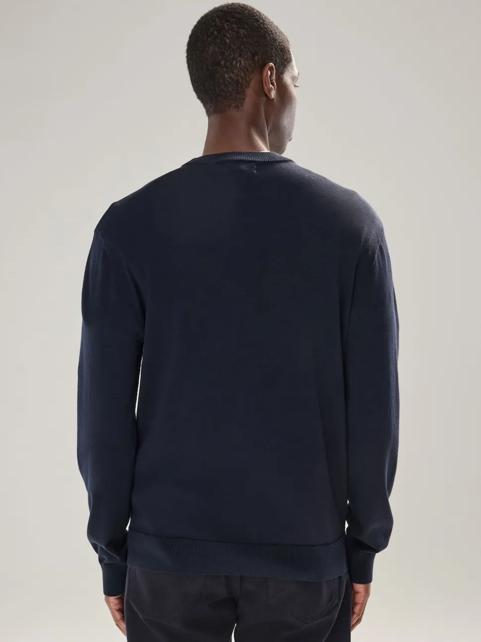 Navy Blue Plain Regular Fit Cotton Rich Crew Neck Jumper