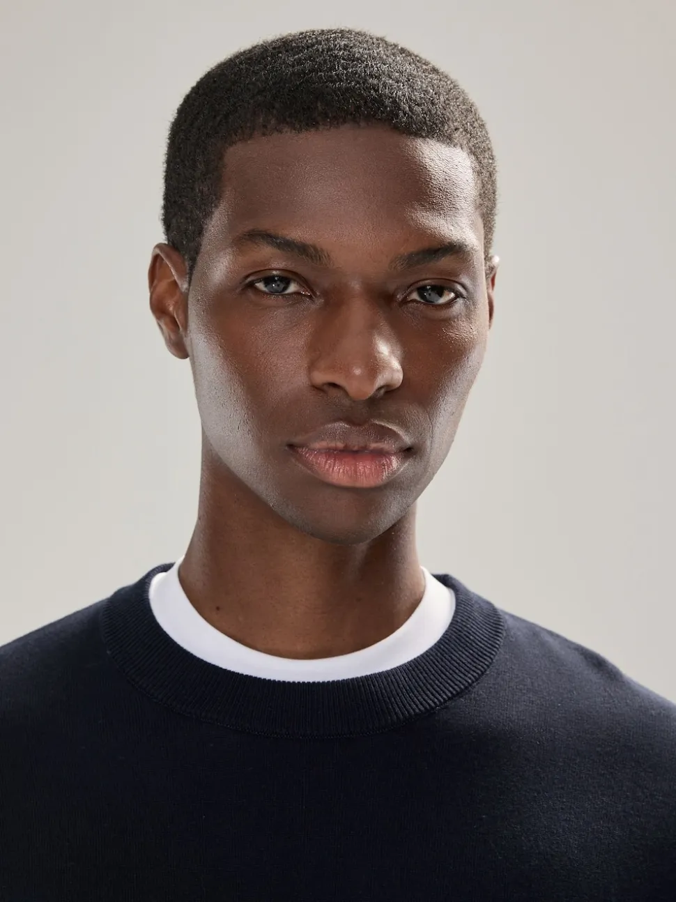 Navy Blue Plain Regular Fit Cotton Rich Crew Neck Jumper