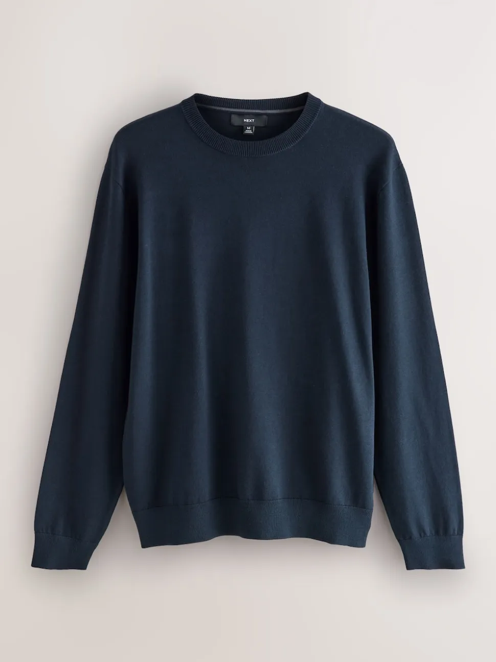 Navy Blue Plain Regular Fit Cotton Rich Crew Neck Jumper
