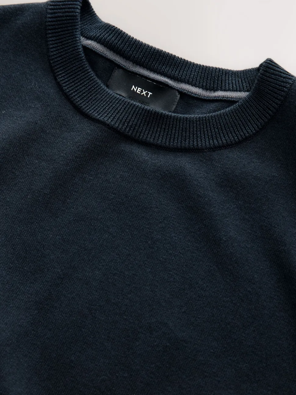 Navy Blue Plain Regular Fit Cotton Rich Crew Neck Jumper