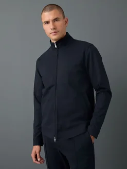 Navy Blue Premium Smart Funnel Neck Zip Through With Wool