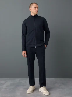 Navy Blue Premium Smart Funnel Neck Zip Through With Wool