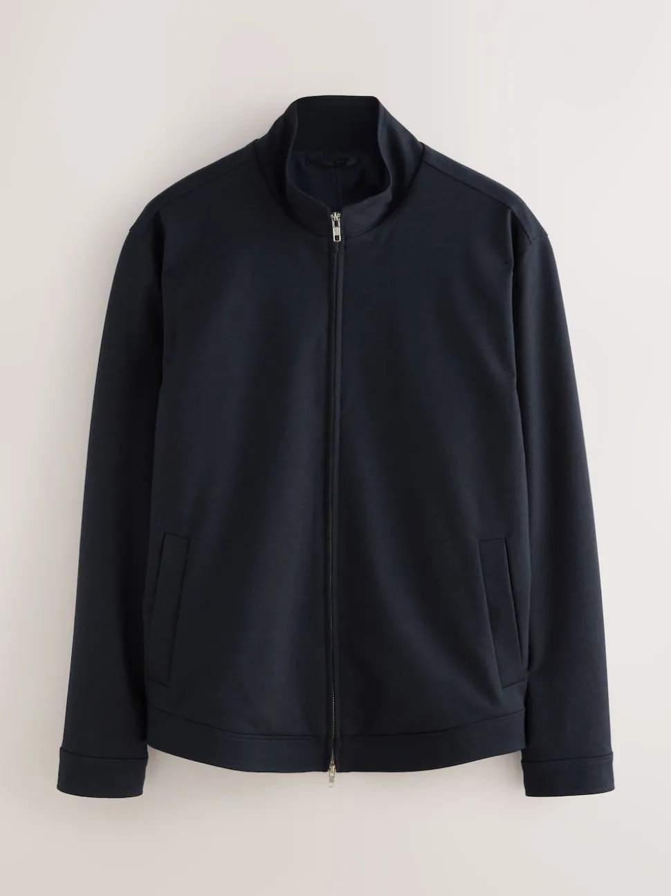 Navy Blue Premium Smart Funnel Neck Zip Through With Wool