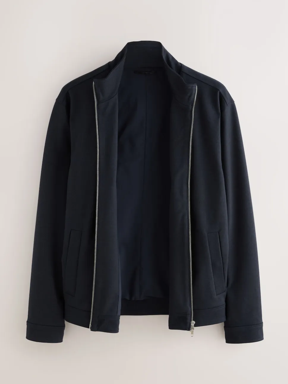 Navy Blue Premium Smart Funnel Neck Zip Through With Wool