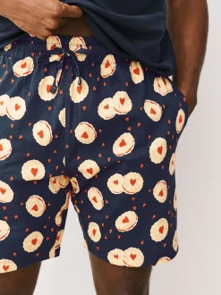 Navy Blue Printed Short Sleeve Heart Biscuit Jersey Pyjamas Set