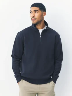 Navy Blue Quarter Zip Cotton Rich Jersey Sweatshirt
