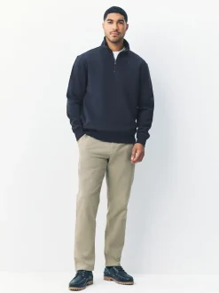 Navy Blue Quarter Zip Cotton Rich Jersey Sweatshirt