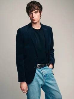 Navy Blue Regular Fit Cord Blazer