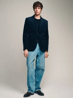 Navy Blue Regular Fit Cord Blazer