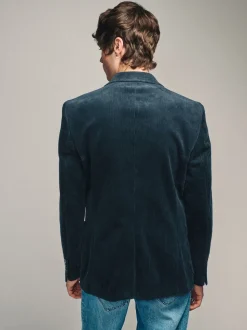 Navy Blue Regular Fit Cord Blazer