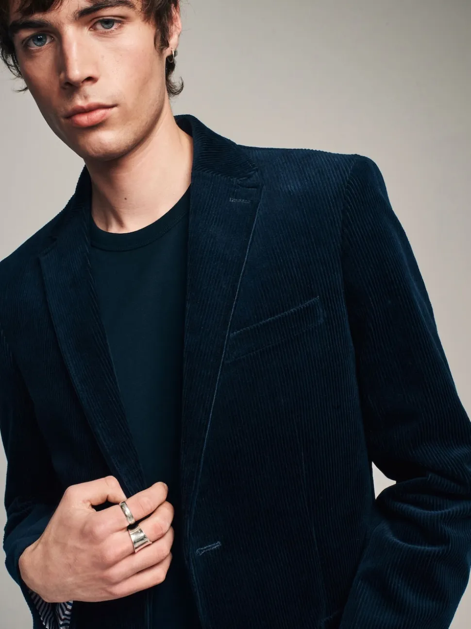 Navy Blue Regular Fit Cord Blazer