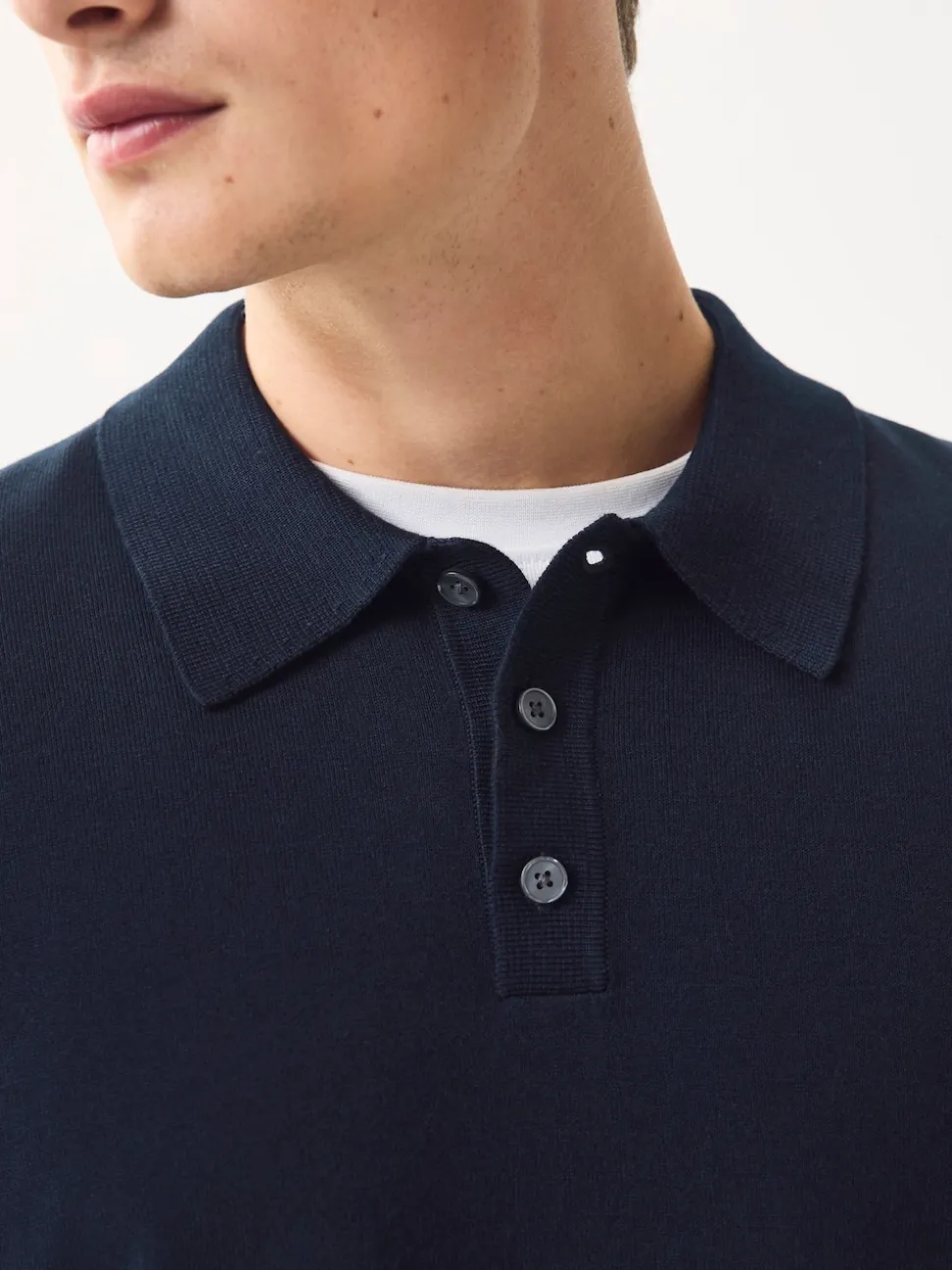 Navy Blue Regular Fit Cotton Rich Long Sleeve Knitted Polo Shirt