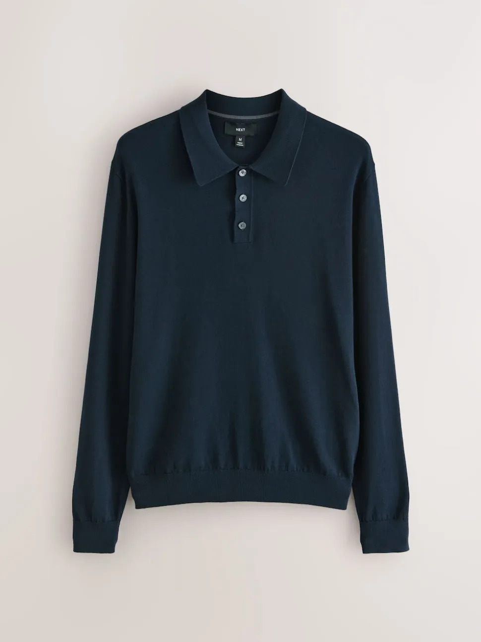 Navy Blue Regular Fit Cotton Rich Long Sleeve Knitted Polo Shirt