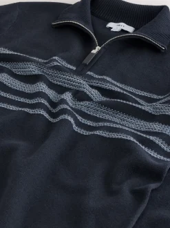 Navy Blue Regular Fit Essential Chest Block Stripe Quarter Zip Neck Jumper