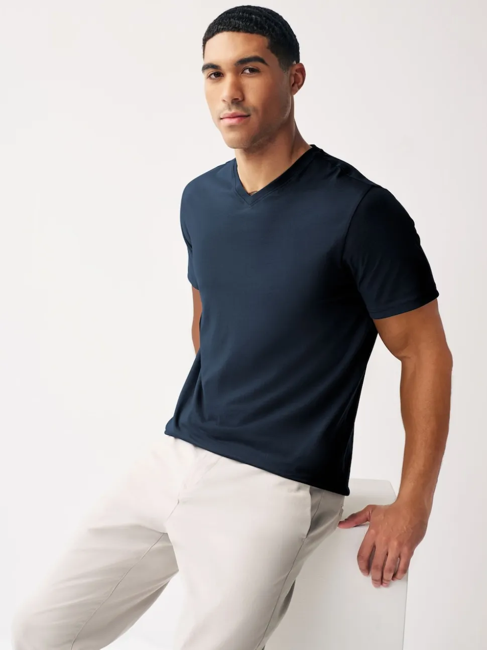 Navy Blue Regular Fit Essential V-Neck T-Shirt