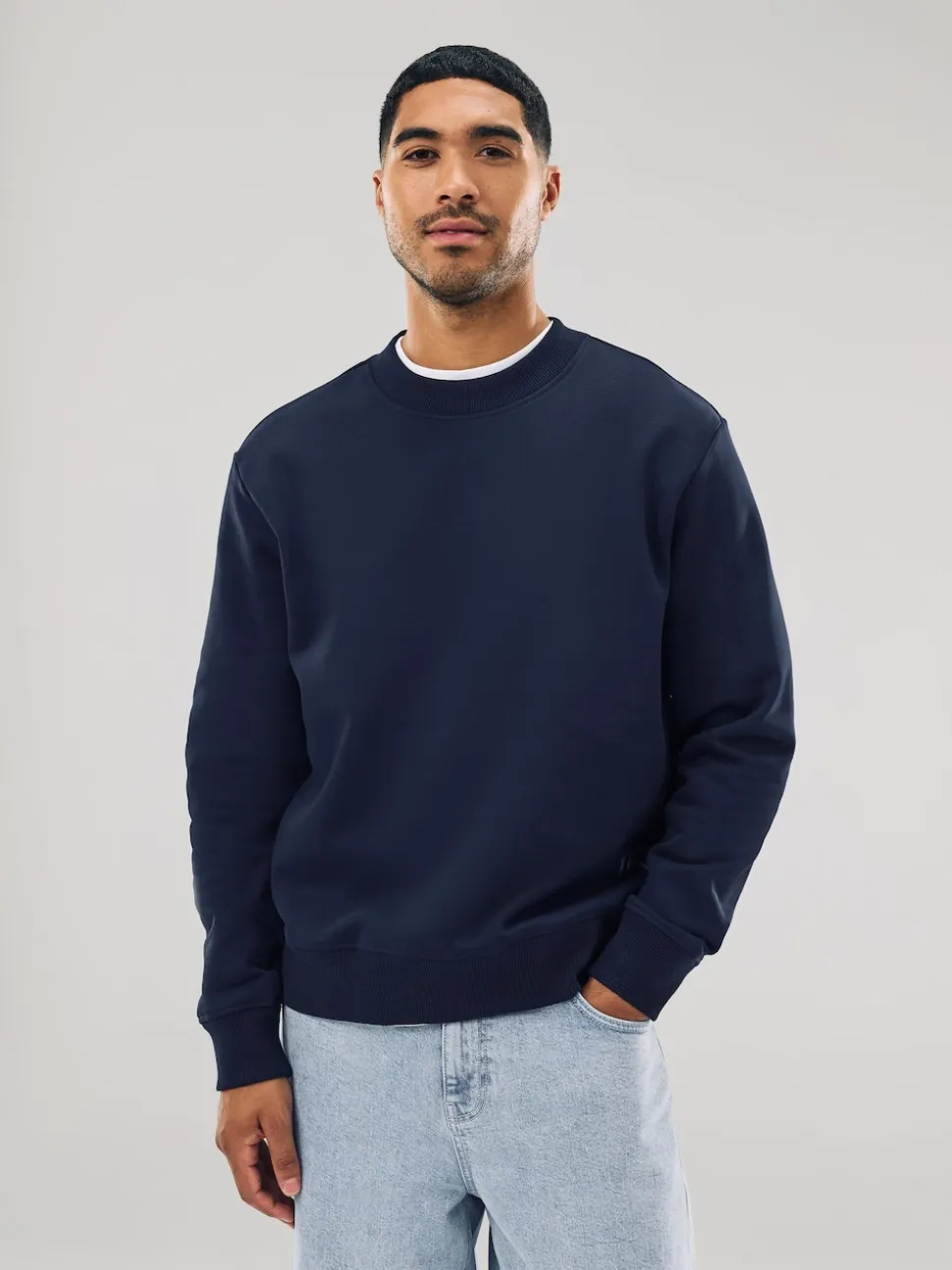 Navy Blue Regular Fit Heavyweight Cotton Rich Crew Neck Sweatshirt