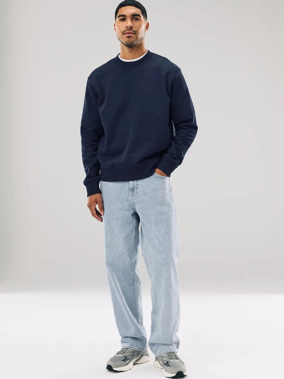Navy Blue Regular Fit Heavyweight Cotton Rich Crew Neck Sweatshirt