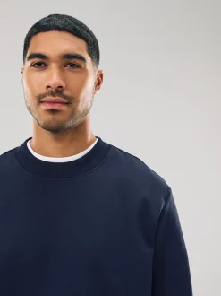 Navy Blue Regular Fit Heavyweight Cotton Rich Crew Neck Sweatshirt