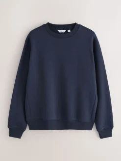 Navy Blue Regular Fit Heavyweight Cotton Rich Crew Neck Sweatshirt
