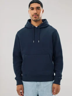 Navy Blue Regular Fit Heavyweight Cotton Rich Jersey Hoodie