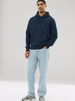 Navy Blue Regular Fit Heavyweight Cotton Rich Jersey Hoodie