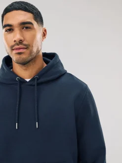 Navy Blue Regular Fit Heavyweight Cotton Rich Jersey Hoodie
