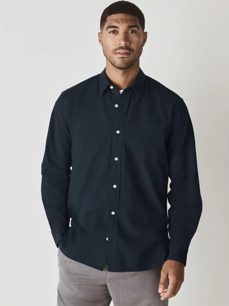 Navy Blue Regular Fit Long Sleeve Oxford Shirt