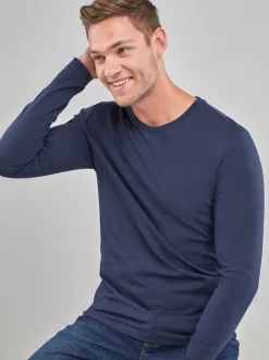 Navy Blue Regular Fit Long Sleeve Crew Neck T-Shirt