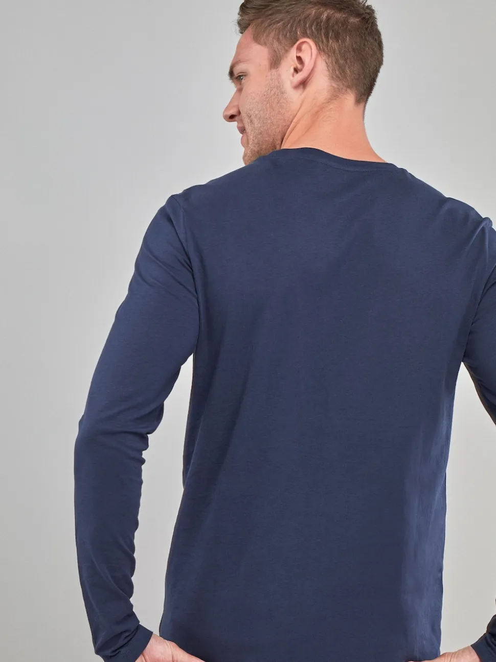 Navy Blue Regular Fit Long Sleeve Crew Neck T-Shirt