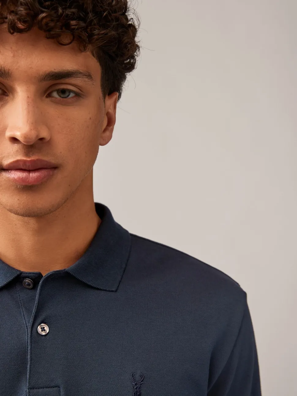 Navy Blue Regular Fit Long Sleeve Pique Polo Shirt