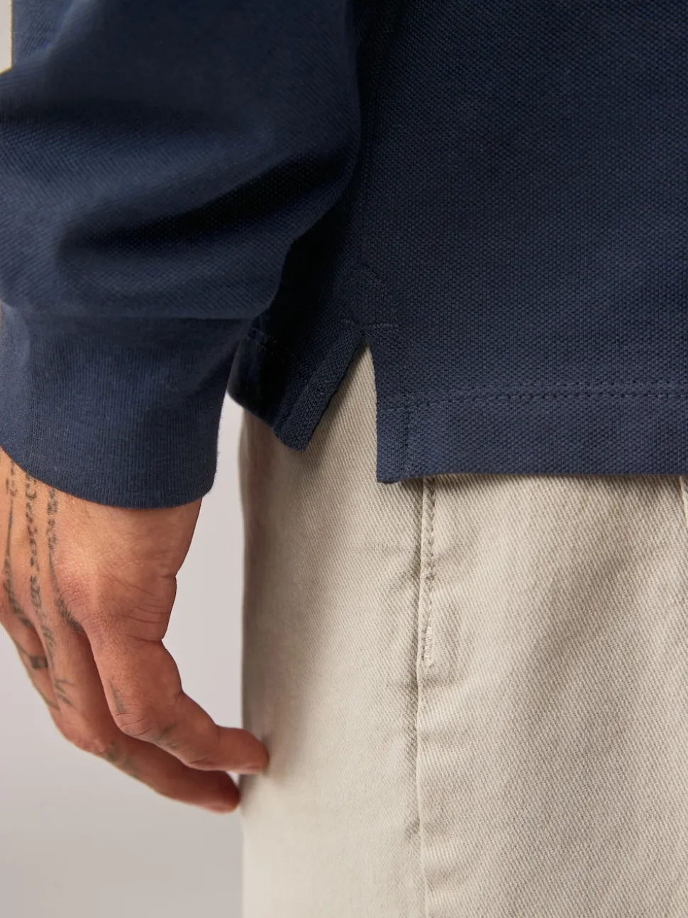 Navy Blue Regular Fit Long Sleeve Pique Polo Shirt