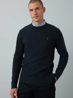 Navy Blue Regular Fit Mini Cable Mock Shirt Jumper