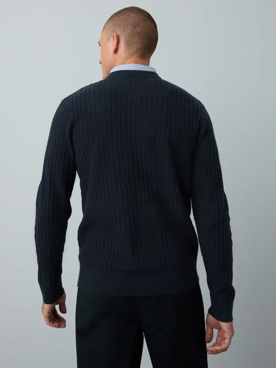 Navy Blue Regular Fit Mini Cable Mock Shirt Jumper