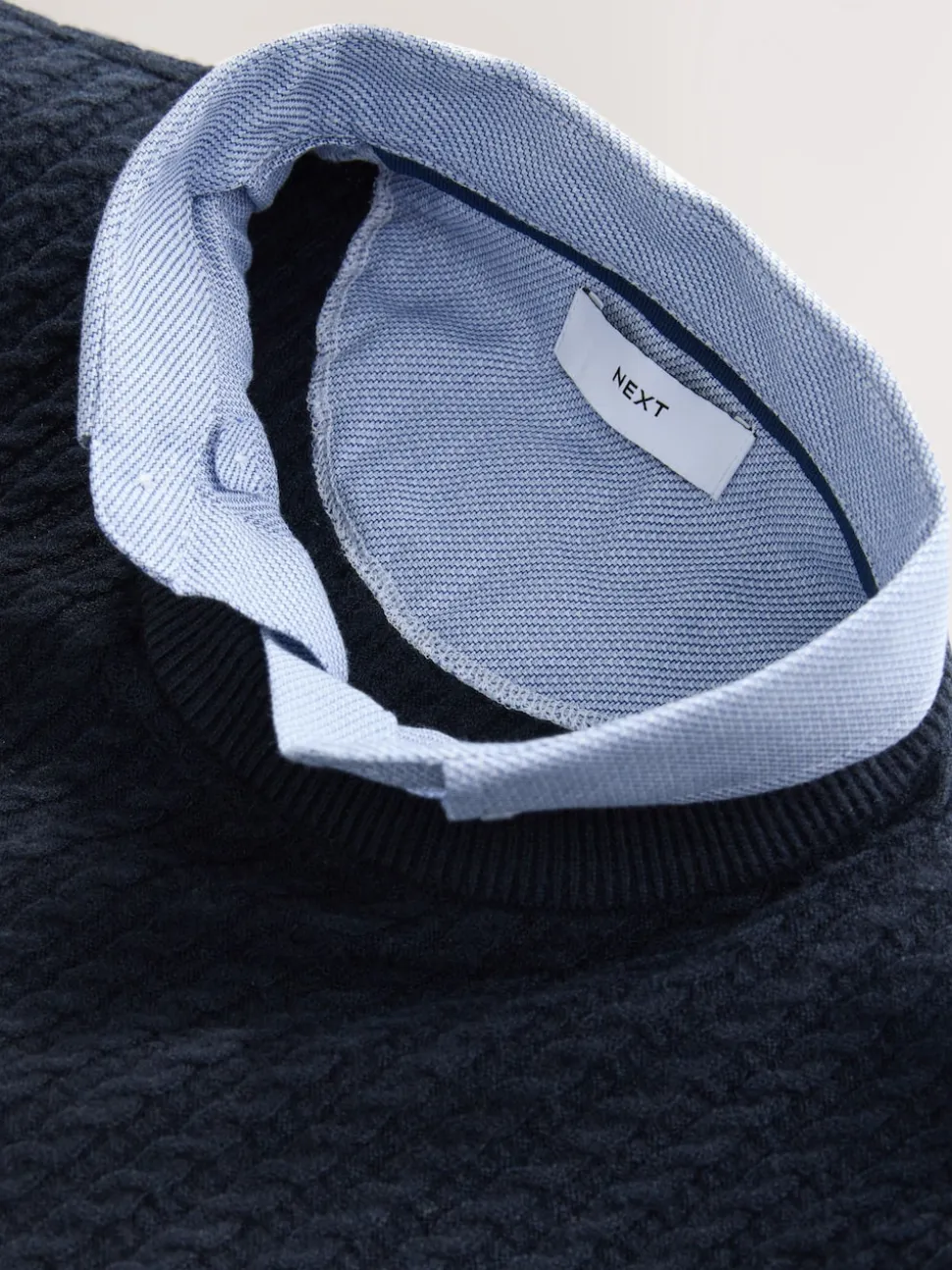 Navy Blue Regular Fit Mini Cable Mock Shirt Jumper