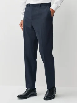 Navy Blue Regular Fit Motionflex Puppytooth Texture Suit Trousers