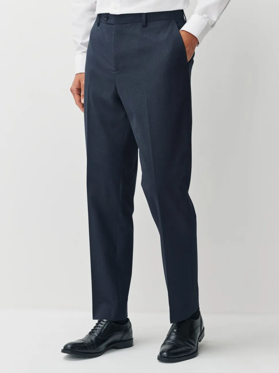 Navy Blue Regular Fit Motionflex Puppytooth Texture Suit Trousers