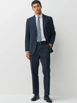 Navy Blue Regular Fit Motionflex Puppytooth Texture Suit Trousers