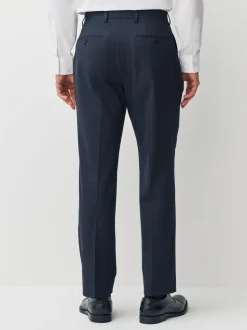 Navy Blue Regular Fit Motionflex Puppytooth Texture Suit Trousers