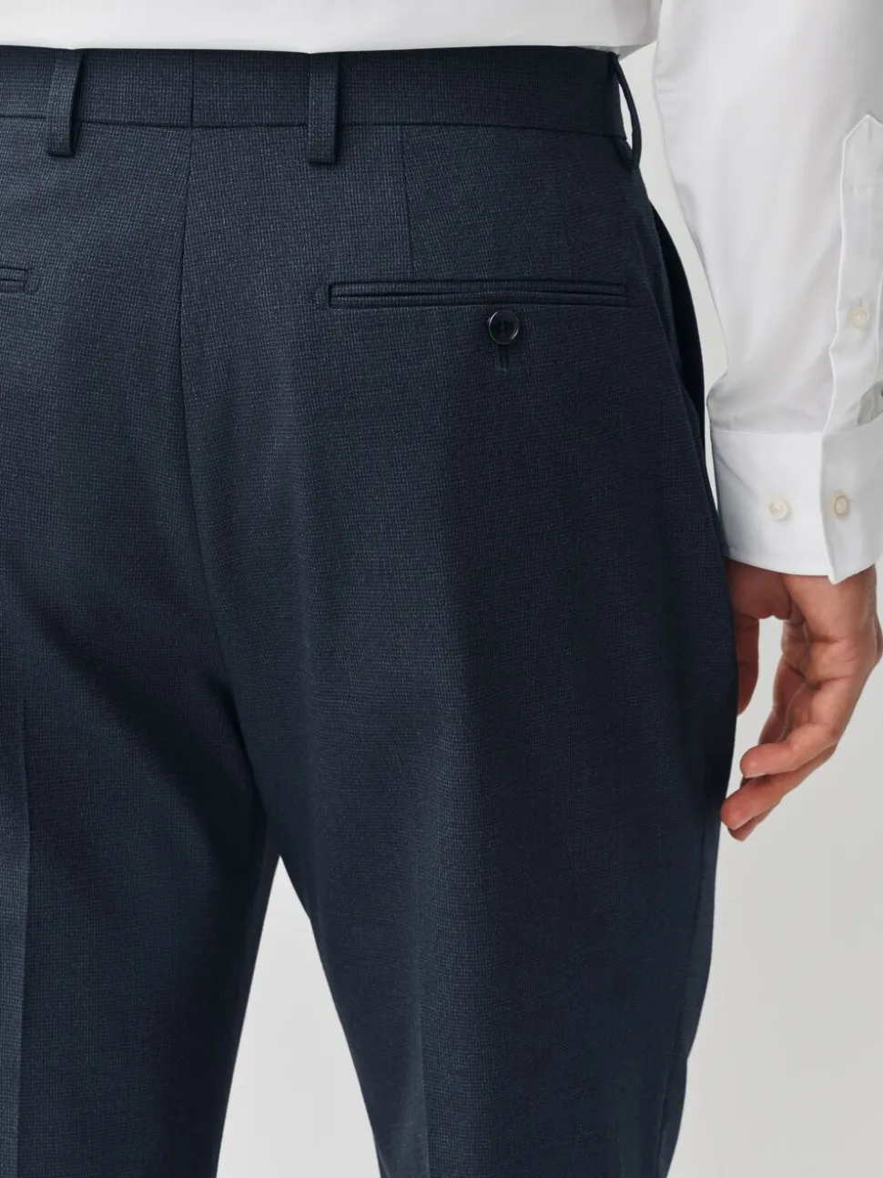 Navy Blue Regular Fit Motionflex Puppytooth Texture Suit Trousers