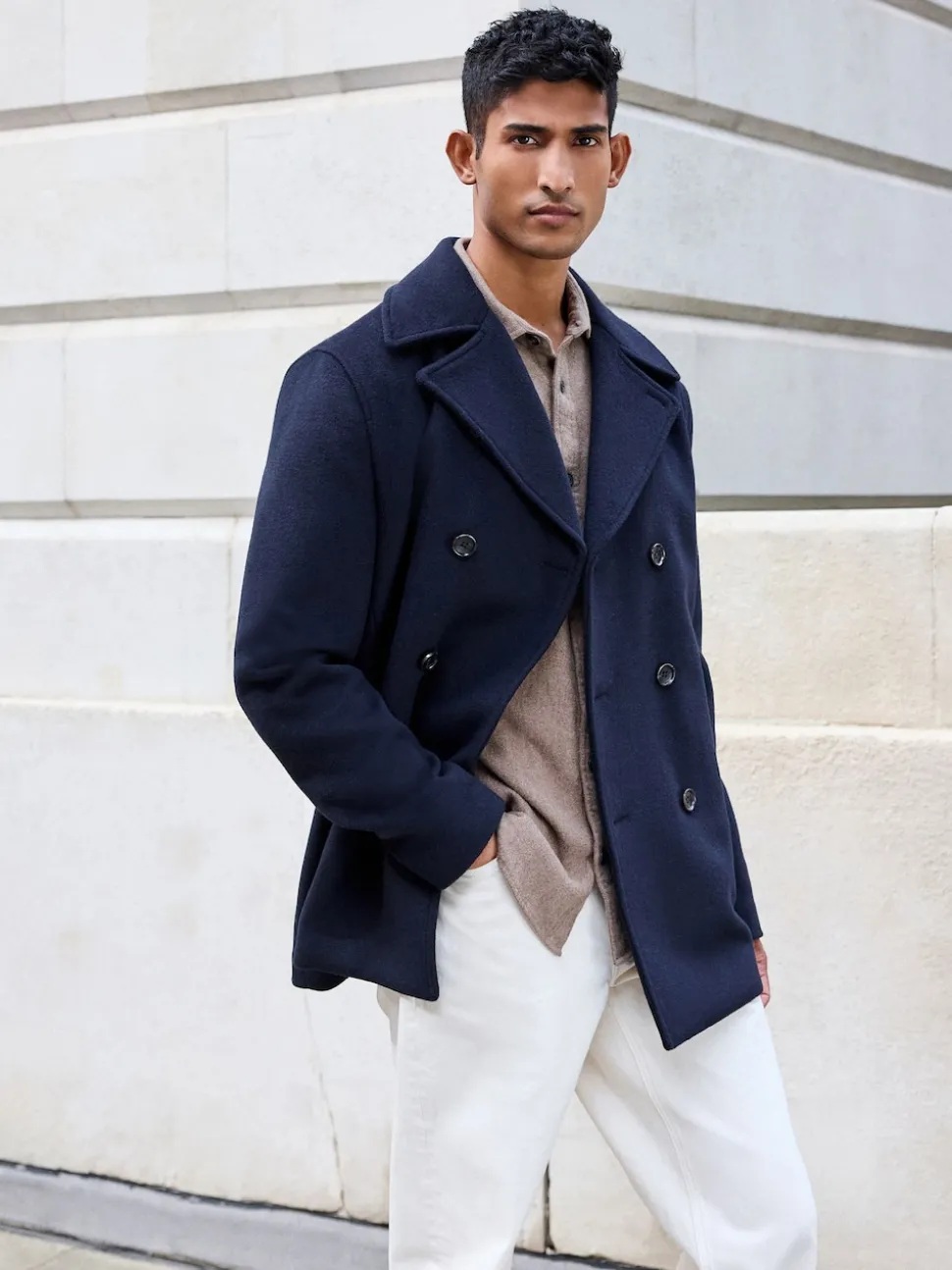 Navy Blue Regular Fit N.Premium Soft Touch Peacoat with Wool