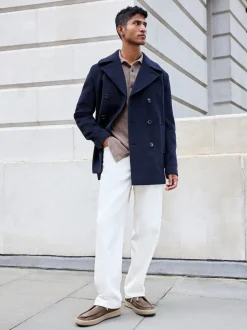 Navy Blue Regular Fit N.Premium Soft Touch Peacoat with Wool