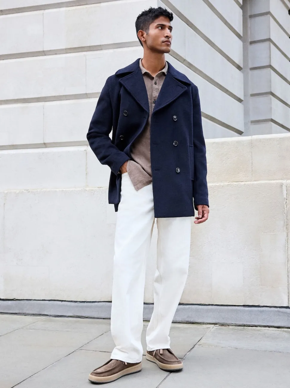 Navy Blue Regular Fit N.Premium Soft Touch Peacoat with Wool