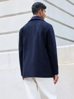 Navy Blue Regular Fit N.Premium Soft Touch Peacoat with Wool