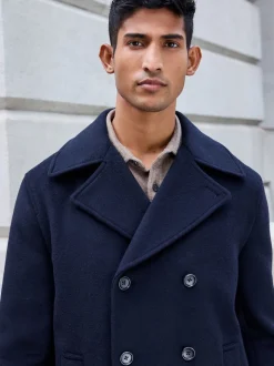 Navy Blue Regular Fit N.Premium Soft Touch Peacoat with Wool
