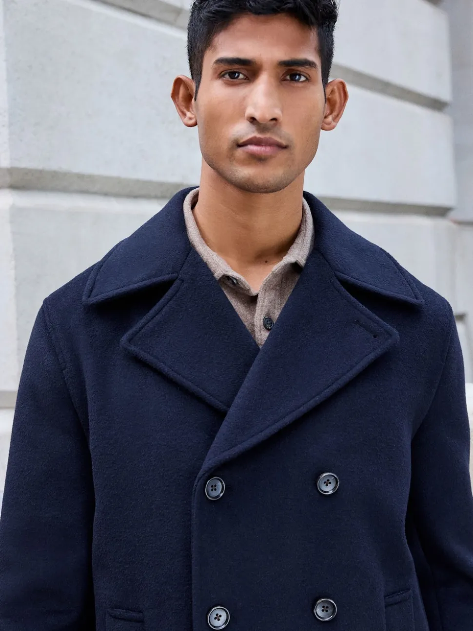 Navy Blue Regular Fit N.Premium Soft Touch Peacoat with Wool